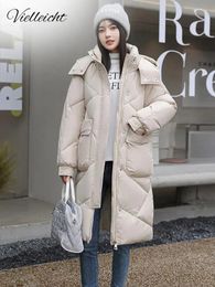 Womens Down Parkas Vielleicht Snow Wear Solid Winter Coat for Women Jacket Warm Casual Loose Hooded Long 231129