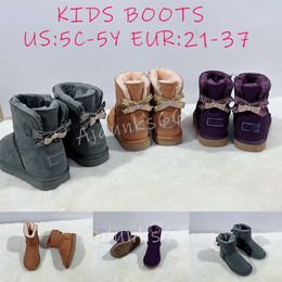2024 Детские австралийские ботинки для мальчиков Мини-девочки для больших детей Тасманские шлепанцы Пушистые пушистые детские ботинки для малышей Классические пинетки Зимняя теплая дизайнерская обувь Размер США 5C-5Y EUR21-37