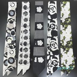 Scarves Camellia Flower Design Brand Silk Scarf Luxury Women Foulard Skinny Bag Neckerchief Fashion Hair Headband