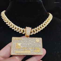 Necklace Earrings Set Men Women Hip Hop Bank Card Shape Pendant Crystal Cuban Chain HipHop Iced Out Bling Necklaces Fashion Bracelet Jewelry