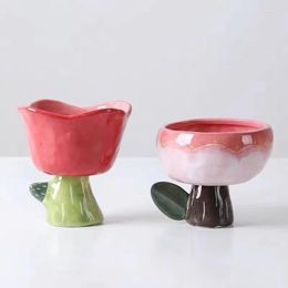 Hip Flasks Hand Painted Peach Blossom Cup Three-Dimensional Tulip Flower Shape Tea Cute Girl Heart Dessert Bowl Ins Style Ornaments