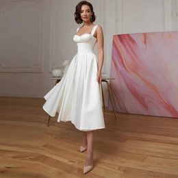 Party Dresses FDHAOLU LO2045 Custom Made Simple Evening Dresses Spaghetti Straps Prom Party Dress White Tea-Length Bridal Gowns Lace-Up Back W0428