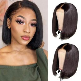 Lace Wigs Bob Wig Front Human Hair Jet Black T Part Straight Short Brazilian Frontal WigsLaceLace