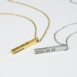 Personalised Square Stainless steel Necklace with Names and date Engraved on 4 Sides Cube Necklace