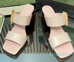 Summer New High Heel Sandals Bamboo Buckle Generous With Retro Sheepskin