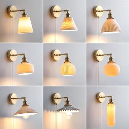 Wall Lamps Nordic Home Decoration Bedside Ceramic Light LED With Pull Switch Adjust For Living Room Bedroom Sconce Lamp Fixture