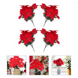 Decorative Flowers 4 Pcs Artificial Flower Pot Christmas Table Vase Filler Flannel Simulated Poinsettia Decors