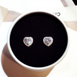 Super Glittering new ins fashion designer luxury simple cute heart diamond zircon stud earrings for woman girls206v