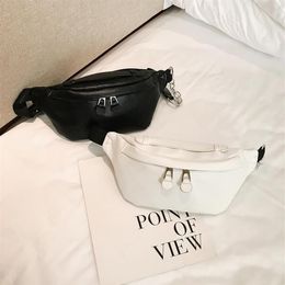 Waist Bags Ladies Bag Women PU Leather Chest Mini Crossbody Fanny Pack Black White Phone Key Pouch Belt Purse For Girl 2021300B