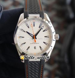 40mm Aqua Terra 150m 22012412102002 Relógio Mens Automático Laranja Mãos Textura Branca Dial Caixa de Aço Preto Pulseira de Borracha Watche3353045