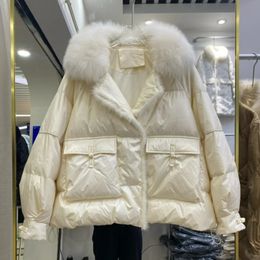 Womens Down Parkas Winter Women Real Fox Fur 90% White Duck Jacket Short Puffer Coat Female Vintage Mink Patchwork Parka Coats 231129