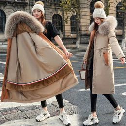 Women's Trench Coats Snow Wear Long Parkas Winter Jacket Women Parka Fur Hooded Female Lining Thick Distachable