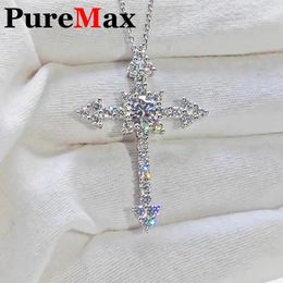 Chokers 100 Sterling Silver Cross Necklace for Women 1CT VVS Lab Diamond Pendant Birthday Gift Jewelry GRA 231129