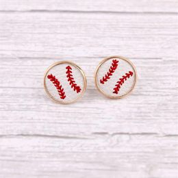 2020 New Arrival Embroidery Baseball Leather Round Stud Earrings For Women Mini Round Leather Sport Ear Stud Jewellery Whole255O