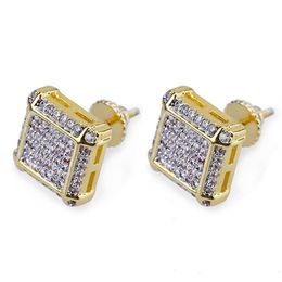 New Fashion Gold Plated Diamond Mens Earring Studs Hip Hop CZ Cubic Zirconia Stud Earrings Jewelry2900