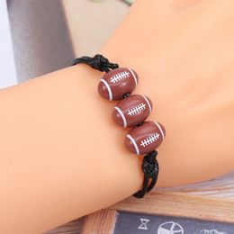 New Popular Handmade Waxed Thread Football Softball Charm Bracelet Sports Jewellery for Wholesale