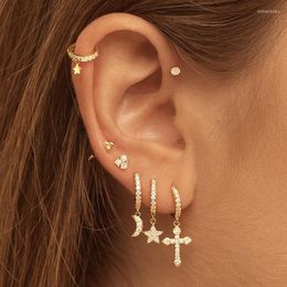 Hoop Earrings CRMYA Silver Gold Filled Drop Women CZ Zircon Star Moon Cross Dangle Earring Girls Gift Aretes Jewellery Wholesale