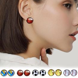 Stud Earrings 2023 Casual Sports Soccer Basketball Volleyball Football Baseball Images Glass Round Earring Kids Birthday Gift