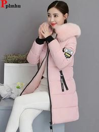 Womens Down Parkas Winter Faux Fur Collar Midlength Jackets Casual Warm Thick Abrigos Quilted Overcoat Women Cotton Padded Parcas Coat 231129
