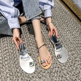 Slippers Rhinestone Sandals Flip-Toe Big Diamond 2023-Strap Casual Women's Fashion Net Red Wedge Beach