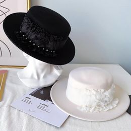 Wide Brim Hats Luxury Fedora White Black Lace Sun Hat Large Dome Bucket Women Elegant Winter Outdoor Foldable Cap 2023