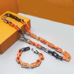 Fashion link chain designer necklace bracelet luxury Jewellery stainless steel hiphop orange black silver mens chains necklaces jewe307I