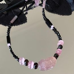 Pendant Necklaces Necklace Ethnic Wind Beaded Natural Onyx Wealth Brave Pink Crystal Peach Blossom Collarbone