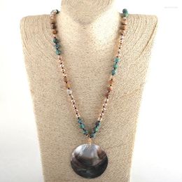 Pendant Necklaces Fashion Bohemian Tribal Jewelry Stone Long Knotted 60mm Sea Shell For Women