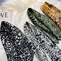 Scarves Fashion Hair Scarf For Ladies Small Hijab Scarfs Female Headband 50cm50cm Leopard Print Neckerchief Silk Satin Cute Bag Scarves J230428