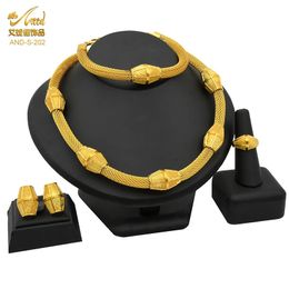 Wedding Jewellery Sets ANIID Dubai Woman Set Gold Plated African Necklace Bracelets Earring Bridal Luxury Nigerian Jewellery Party 231128