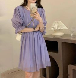 Casual Dresses Korean Ins Gentle Wind Loose Meat Cover Bubble Sleeve Fairy Dress Female Summer Small Person Pleated A-line Skirt