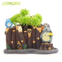 JQWORV Modern Cartoon Succulent Planter Pot Resin Creative Crafts Cute Totoro Flower Pot Home Decorations Vase mini Garden pots Y2241S