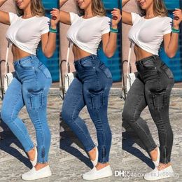 Sexy Zippered Womens Pants Pocket White Worn Out Fashionable Denim Work Clothes And Small Leg Pants Trend