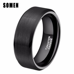 Somen Ring Men Classic 8mm Pure Black Tungsten Ring Brushed Finished Wedding Band Trendy Male Jewellery Engagement Love Ring Bague J2217