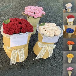 Knitted Rose Bouquet Wedding Room Decoration Party Decoration Gift Handmade Knitted Crochet Flower Home Table Decoration 231127