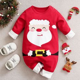 Rompers Christmas Costume Year Clothing Toddler Baby Boys Girl Romper Long Sleeved Cotton Cartoon Print Infant Baby Jumpsuit 231129