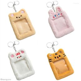 Keychains Kawaii Plush Pocard Holder Tiger Bear Idol Po Card Girl Cute Keychain ID Credit Bank Protector Protective Case