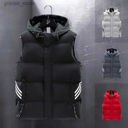 Men's Vests Down Cotton Vest Mens Warm Leisure Simple Warm Windproof Hood Vest Male Korean-Style All-Match Sports Waistcoat Men Vest Q231129