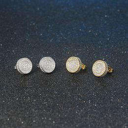 European and American Hip Hop Stud Earrings Full Diamond 3A Zircon Micro-Inlaid Gold-Plated Mens Earrings Hipster Access250W