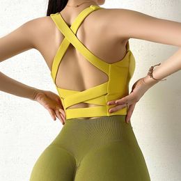 Gym Clothing High Stretch Yoga Crop Top Sports Wear Women Shockproof Running Sport Bra Push Up Workout Vest Cloth