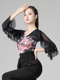 Stage Wear Elegant Batwing Sleeve Latin Dance Rompers Belly Costume Women Slim Fit Tango Girls Flamengo Standard Dances Samba Tops