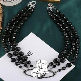 selling new European and American catwalk stars with three-layer pearl full diamond satellite necklace black necklace clavicle215v