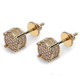 Hip Hop Screw Back Stud Earrings White Zircon Dangle Earrings Gold Plated Vintage Geometric Jewelry Whole315D