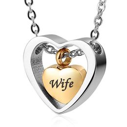 Personalised Engraving Custom Stainless Steel Double Heart gold Pendant Cremation Urn Necklace for Ashes Keepsake Memorial2416