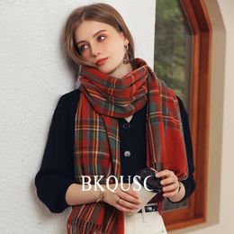 Scarves in Red Plaid Scarf Female British Warm Cashmere Scarf Shawl Fashion Lady Stylish Tassel Shawl Scarves Female Christmas Gift 231128