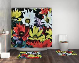 Carpets Oil Painting Flower Shower Curtain Four Piece Bathroom Floor Mat Toilet Antiskid Absorbent Carpet Tappeti Bagno2710310