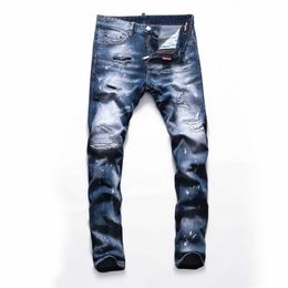 blue street wash low waist small feet night club embroidery quality D2 jeans pants men