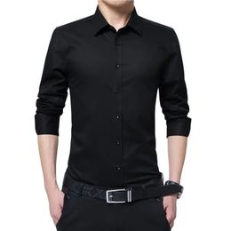 Men's Dress Shirts BROWON Men Fashion Blouse Shirt Long Sleeve Business Social Shirt Solid Colour Turn-neck Plus Size Work Blouse Brand Clothes 231129