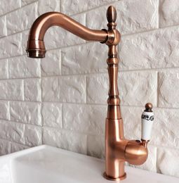 Kitchen Faucets Antique Red Copper Ceramic Single Handle Bathroom Sink Faucet Basin Cold And Water Mixer Tap Deck Mount Taps Dnf421