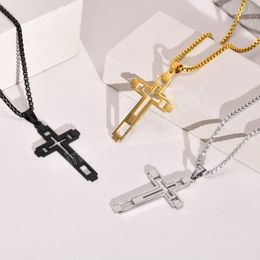 Stainless Steel Cross Choker Necklace For Man Gold Color Men's Chain Necklace Jewelry Corrente Masculina 50cm